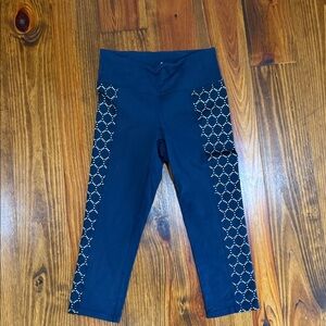 Athleta Navy Leggings with Geometric Side Design